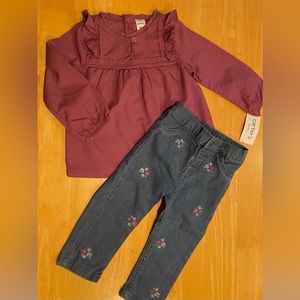 Carter’s Baby NWT Floral Embroidered Jeans And Purple Swing Top Size 18 Months